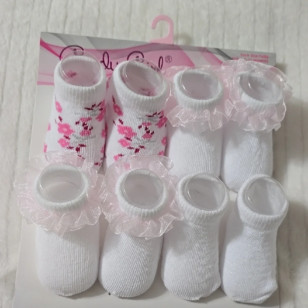 White Infant Socks with Pink Accents - Picture 2 of 6